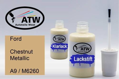 Ford, Chestnut Metallic, A9 / M6260: 20ml Lackstift + 20ml Klarlack - Set, von ATW Autoteile West.